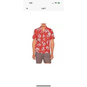 Gap Men Short Sleeve Seersucker Shirt S Cayenne Flower Fill New Red Relaxed